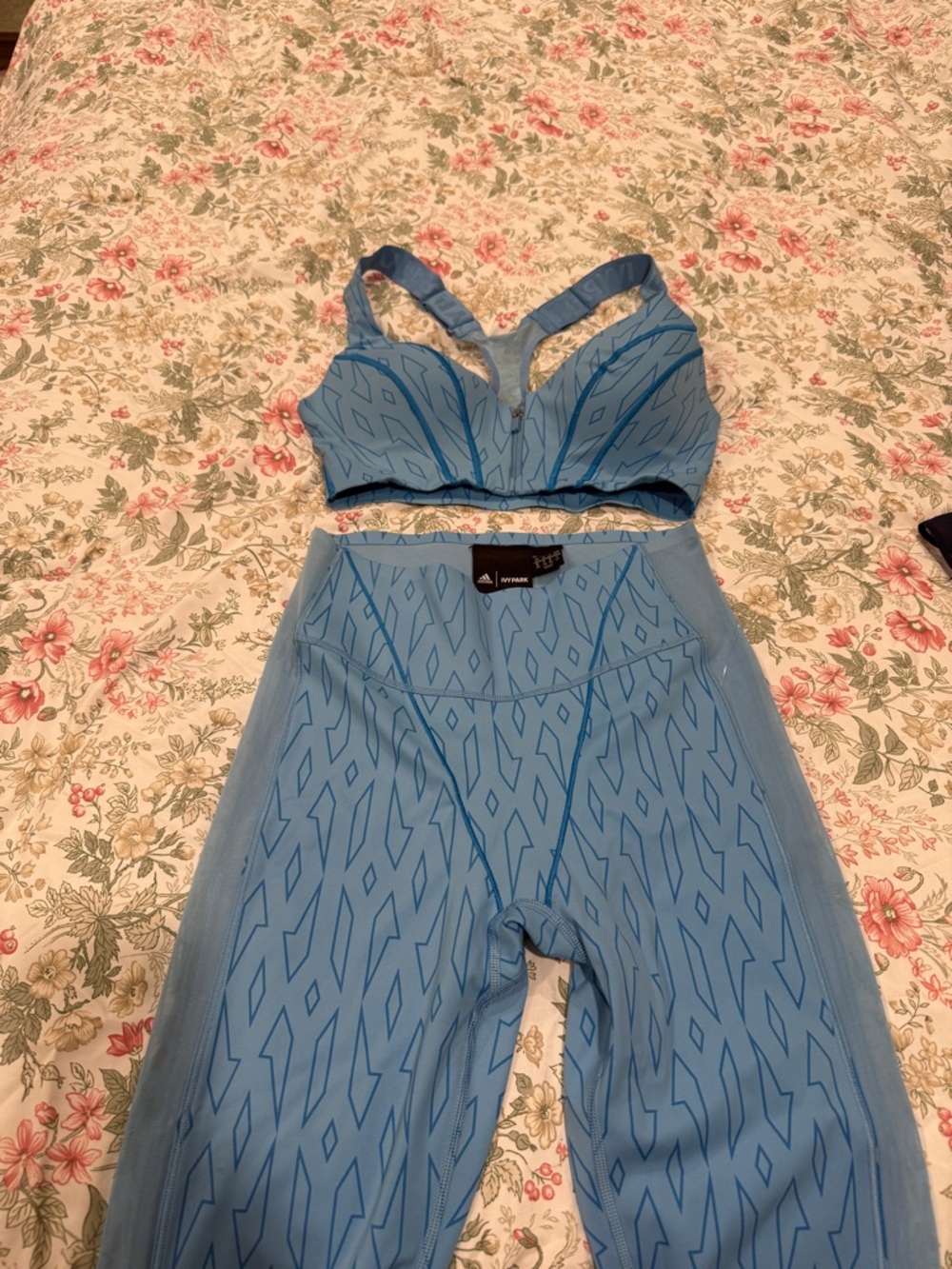 IVY PARK Beyonce Adidas Blue Performance Sports Bra and High-Waist Leggings Set